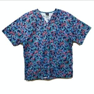 NWOT Barco Sz Large Blue Butterfly Scrub Shirt